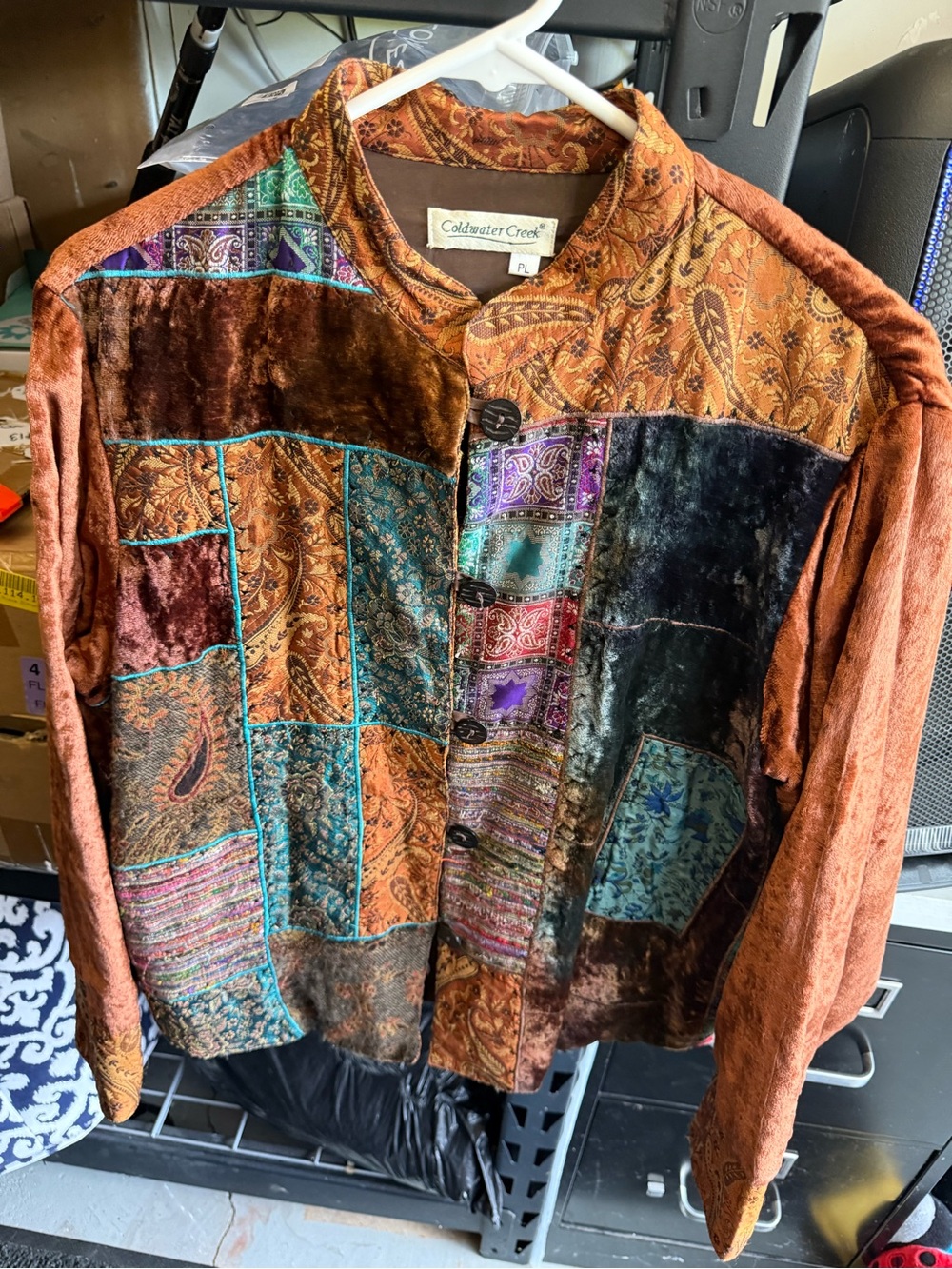 Coldwater Creek Multicolor Patchwork Velvet Jacket - Rust, Teal & Purple Accents